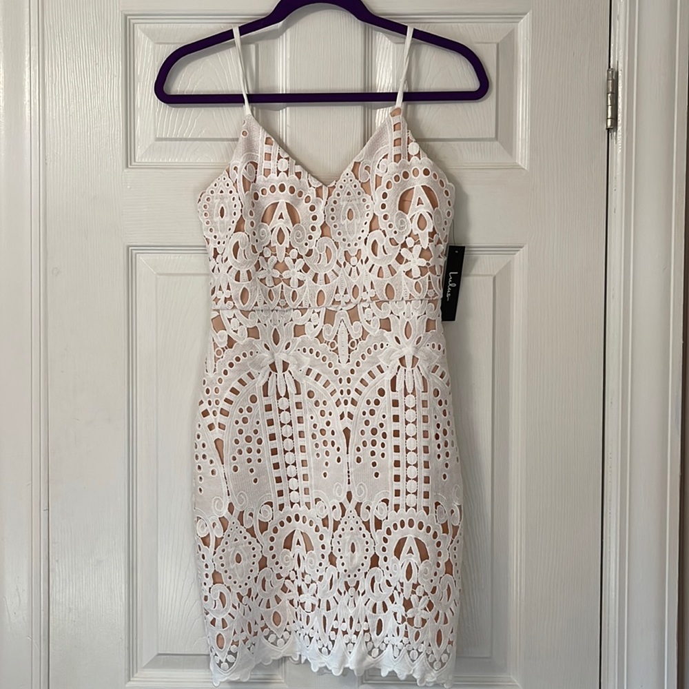 NWT Lulus Perfect Love White and Nude Lace Mini Dress size XS